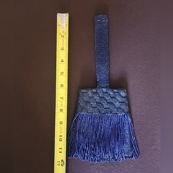 Vintage Blue Beaded Glass Purse Fringed Flapper Handbag. - Picture 2 of 7